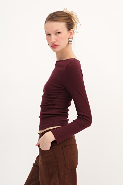 Addax Long Sleeve Blouse with Gathered Sides B18536