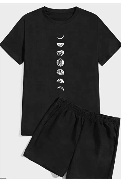 ORVIO Group Men's Moon Phases Printed T-Shirt and Shorts Set
