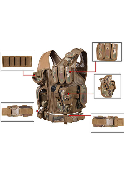 Opra tactic OPRA Tactical Vest, Adjustable, Multifunctional, Airsoft, Hunting, Security, Multicam Camouflage