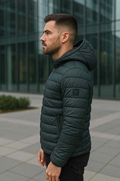 ANATOLIATEKSTILE 🧥 Men's winter jacket with Hooded - petrol gray, light and warm