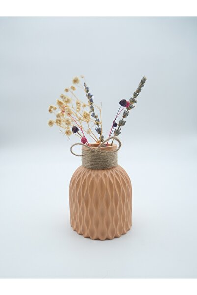 ATEŞLER HEDİYELİK TEN RENGİ DEKORATİF DALGA MOTİFLİ VAZO