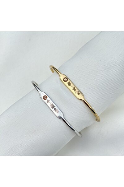 WORKER Spotify Kodlu Kişiye Özel Gümüş Renk Kelepçe Bileklik