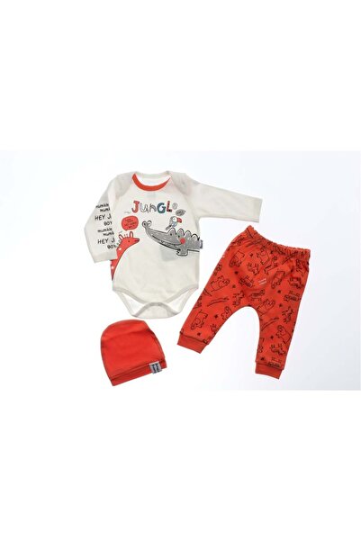 Miniworld Baby orange animal bodysuit, pants and hat set, cotton