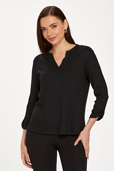 İKİLER Yuvarlak Yakalı Mini Patlı Kaşkorse Bluz 234-1726