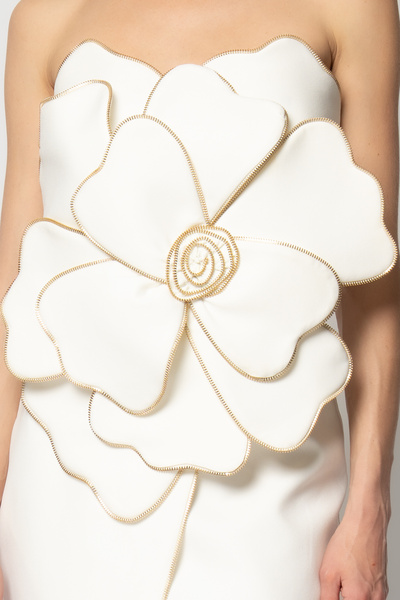 RENGIN Göğüs ortası büyük çiçekli fermuar detaylı krep abiye elbise