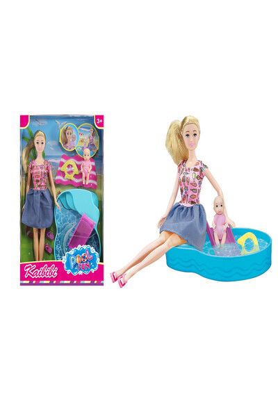 TSUMAB مجموعة ألعاب الدمى المرحة من كايبيبي - دمى الأم والطفل مع ملحقات حمام السباحة (للأعمار من 3 سنوات فما فوق)