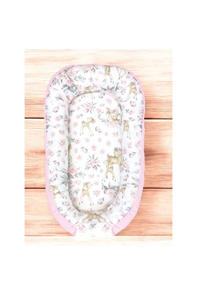 MimiNu Cosulet bebelus, MimiNu, Pentru dormit, Baby Nest 105x66 cm, Bumbac, Sweet Deer Pink