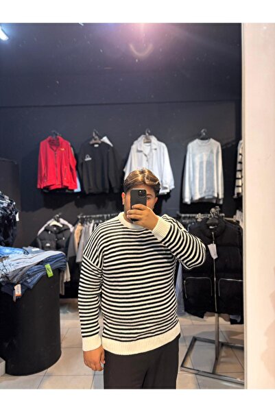 Q45collection Plus Size Thin Striped Men's Sweater
