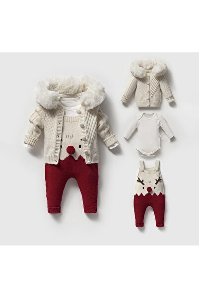 Nipperland Unisex 3’lü Triko Geyik Salopetli Takım