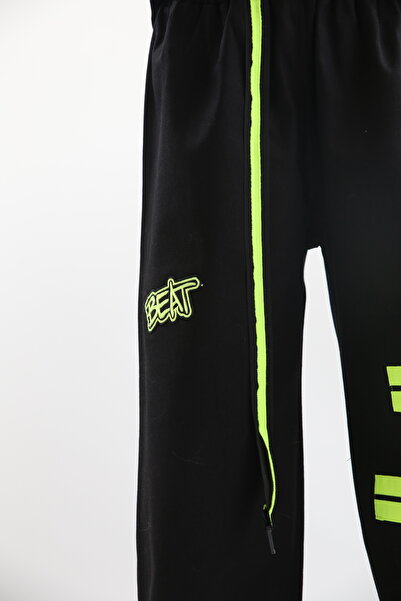 Hippie Hop Siyah -Neon Yeşil Pantolon KIZ, ERKEK Çocuk Pantolonu Beli Lastikli Bol Paça Hip Hop Kargo Pantolon
