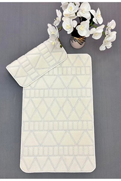 GOBLETTE HOME |   Contemporary Geometric Textured Bath Mat Set - Gray Detaile...