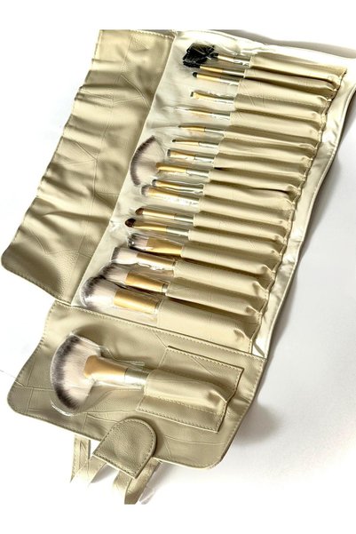 MARCA Set portabil 18 pensule de machiaj cu husa bej