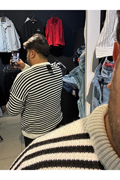 Q45collection Plus Size Thin Striped Men's Sweater