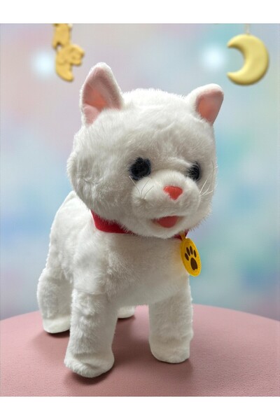 YILDIRIM OYUNCAK Şarjlı Pilli Sesli Tasmalı Kumandalı Dil Çıkaran Ses Tekrar Etme Kuyruk Sallayan Kedi 25 cm