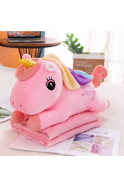 Tescomak Set pătură și pernă pentru copii, jucărie de pluș unicorn, roz extra...
