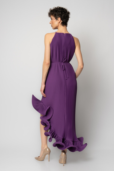 RENGIN Etek ucu volanlı komple piliseli krep abiye elbise