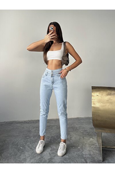 BLUE MARLIN PANTALONI DE DENIM CU TIGĂI TĂIȚI Y talie înaltă ICE SNOW 3 BELTE...