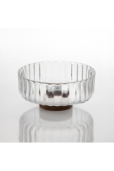 ÇIRPAN EV وعاء زجاجي بقاعدة من أكاسيا مقاس 21×10 سم