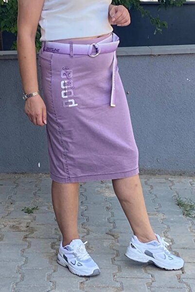 Mia Butik Plus Size Lilac Design Denim Skirt