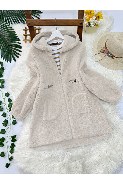 MODAQU Pluș cu glugă, cu fermoar și talie elastică - piatră