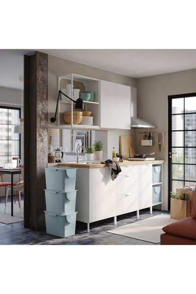 IKEA سلة مهملات مع غطاء، رمادي فاتح-أزرق، 25 لترًا