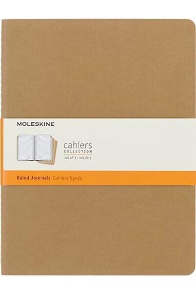 Moleskine مجموعة من 3 دفاتر مسطرة كبيرة الحجم بغلاف كرافت