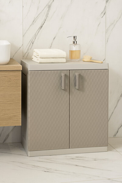 TOOMAX Rattan Mega Kısa 2 Raflı Banyo Dolabı, Bahçe Dolabı, Mutfak Dolabı, Pl...