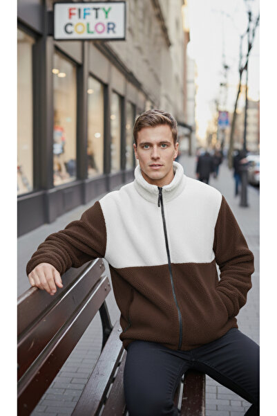 Fifty Color Μπουφάν Premium Quality Color Block, με φερμουάρ, όρθιο γιακά, Sherpa, Fleece, βελούδινο