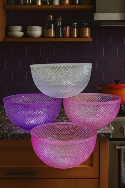 Pink Cat Kitchen 3 Pcs Salad Fruit Bowl Hard Mica Plastic Stylish Appearance