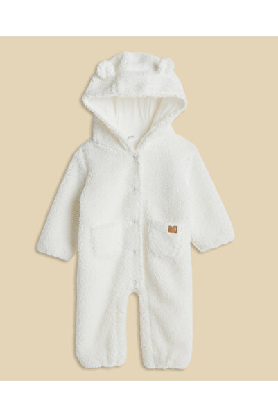 R&B Ivory Boy's Sherpa Hooded Footed Sleepsuit