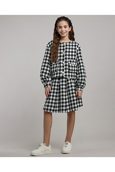 R&B جاكيت منقوش برقبة دائرية وأكمام طويلة