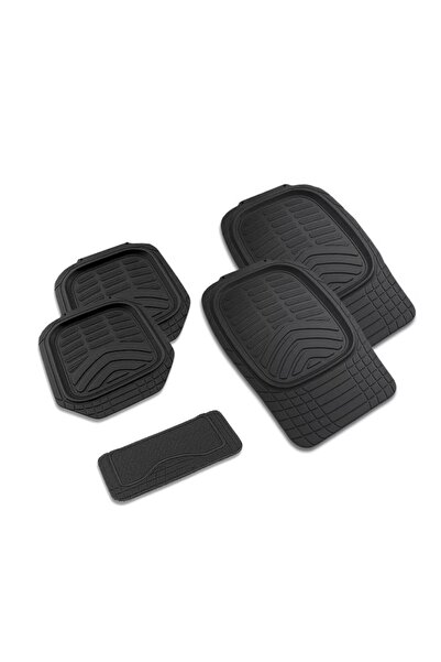 Kiwari Set of 5 Rugged Car Mats, Universal, PVC, Black