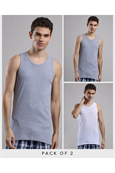 R&B Grey Men's Grey Men's's 2 Pack Solid Vests
