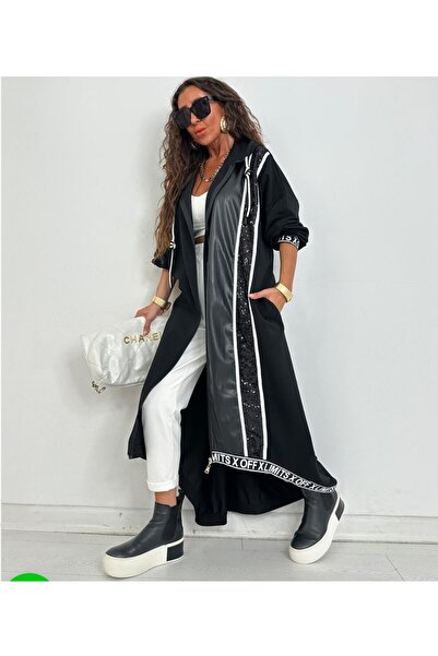 Kokoş Kadını SİYAH DERİ DETAY TRENÇKOT