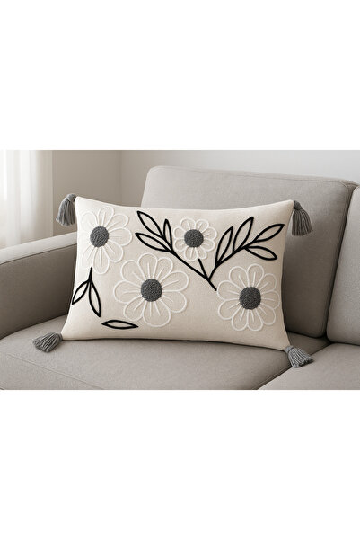 ON-ARS TEKSTİL Decorative Floral Pattern Throw Pillow Cover – Tasseled, Modern Stylish Design, 30X50 cm