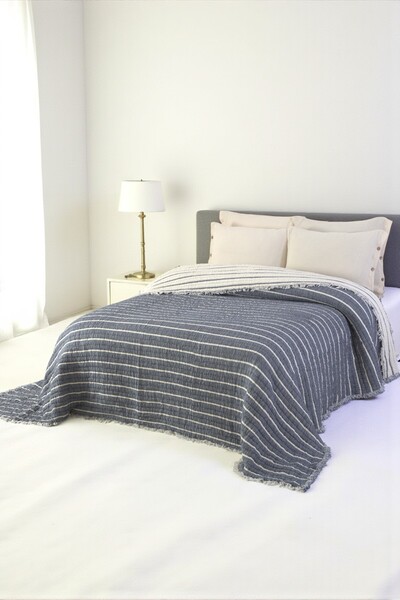 Cottonest Lüks 4 Katlı Multi Muslin %100 Pamuk Çift Kişillik Yatak Örtüsü 230x250 Cm Battal Boy 2 Yastıklı