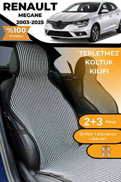 TREND غطاء حماية لمقعد السيارة مضاد للتعرق، 100% قطن، طقم كامل من 5 قطع، أبيض مدخن لسيارة رينو ميجان