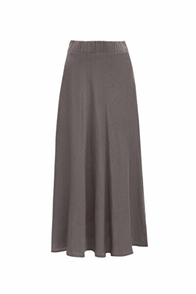 MISS DALIDA Düz Renk Keten Kloş Antrasit Etek