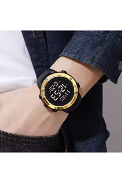 Skmei Ceas de mână bărbătesc sport casual digital cu iluminare din spate afișaj dată alarmă negru auriu