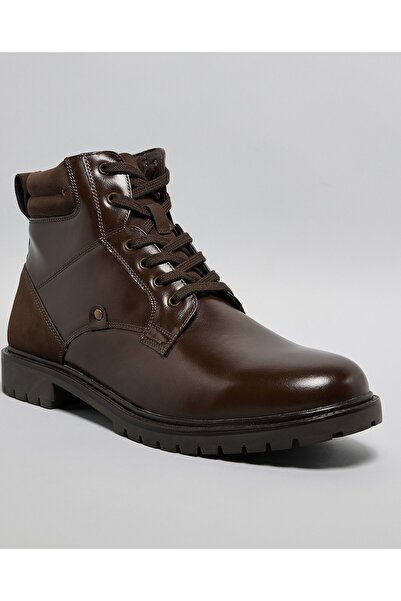 R&B Brown Men's Solid Lace-Up Ankle Bots