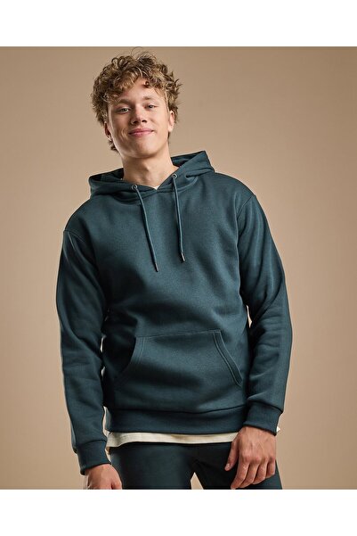 R&B هودي رجالي سادة باللون الأخضر الداكن بأكمام طويلة