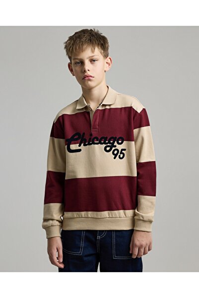 R&B سويت شيرت ألوان متباينة مع ياقة وأكمام طويلة