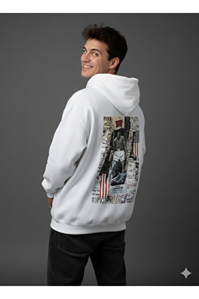 By Caspita Fashion Hanorac alb oversize unisex cu imprimeu pe spate Lenithra ...