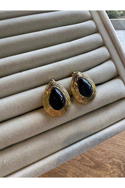 MODA 14k Vip Seri 28 mm Siyah Taşlı Küpe