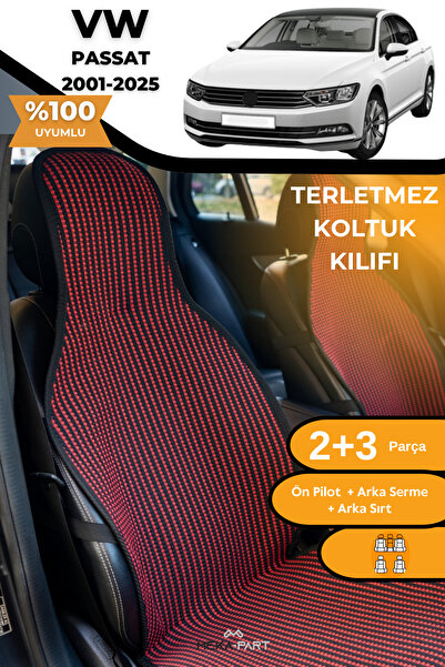 TREND Anti-Sweat Car Seat Protector Cover 100% Cotton 5-Piece Full Set Red Black Vw Passat