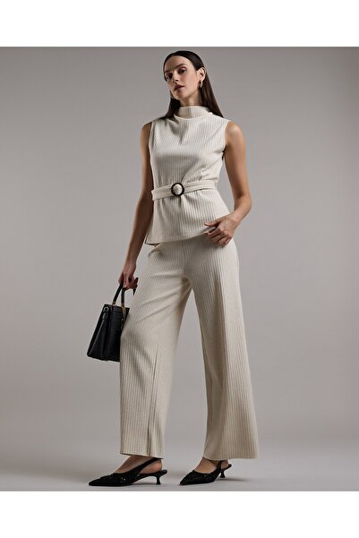 R&B Ribbed Wide Leg Pants with Elastic Waist