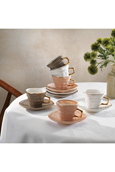 Schafer Vogue 6 Kişilik Kahve Fincan Seti-12 Parça-Çok Renkli