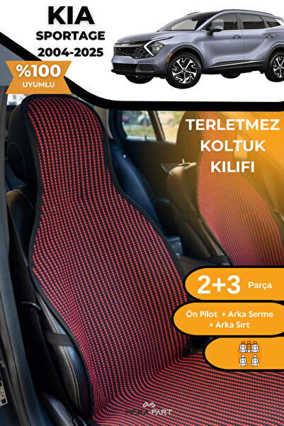 TREND غطاء حماية لمقعد السيارة مضاد للتعرق، 100% قطن، طقم كامل من 5 قطع، أحمر وأسود، لكيا سبورتاج