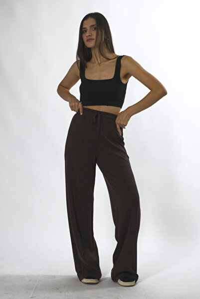 ABBRA Women's Elastic Waist Modal Pants with Stitching Detail on the Front