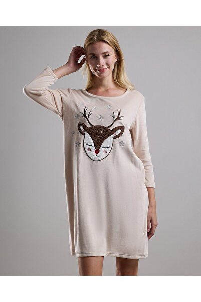 R&B Appliqued Nightdress with Long Sleeves